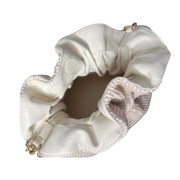 Cult Gaia Bara Shoulder Bag Cream Raffia Ruched Gold Chain Purse - Picture 15 of 16